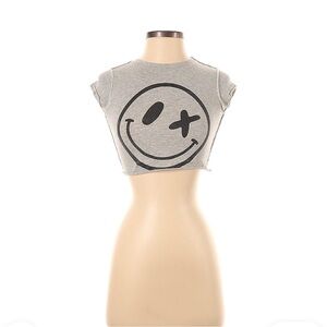 Love Junkie Gray Smiley Face Crop Top